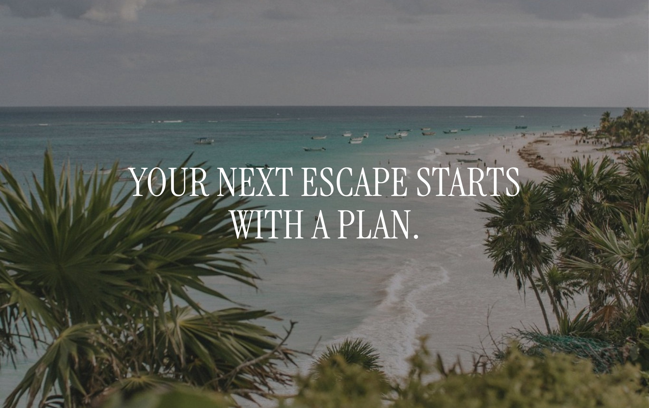 Tulum beach aerial view with palm trees and turquoise ocean, luxury girls trip Mexico travel planning banner