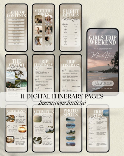 Digital invitation for Maui Hawaii girls trip itinerary template with 11 editable Canva pages, digital luxury travel planner download, maui hawaii girls trip, bachelorette weekend, group trip
