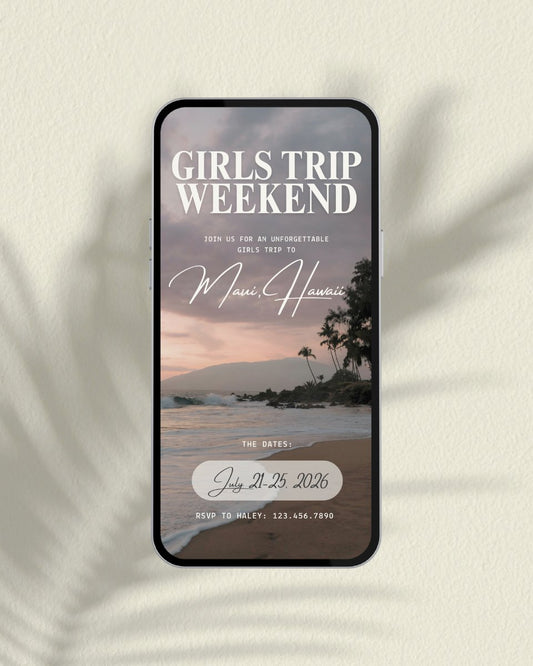 Maui Hawaii luxury girls trip itinerary Canva template instant digital download beach vacation planner for women, digital invitation for hawaii trips and group travel