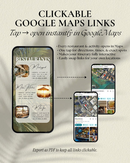 Digital invitation for Oahu Hawaii girls trip itinerary template with clickable Google Maps links, interactive Canva travel planner for restaurants and activities, digital download PDF