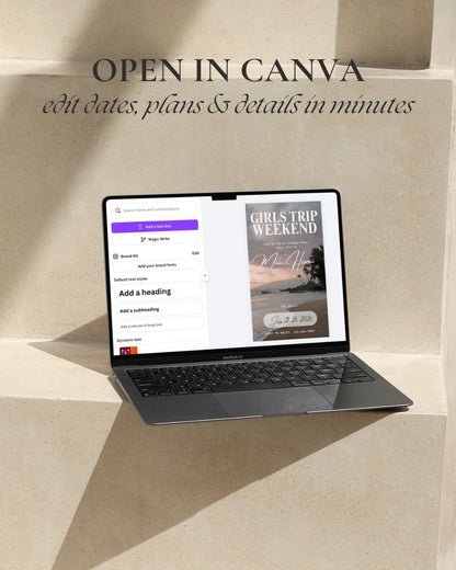 Editable luxury Maui Hawaii girls trip itinerary template in Canva digital download travel planner for bachelorette or weekend getaway, digital invitation