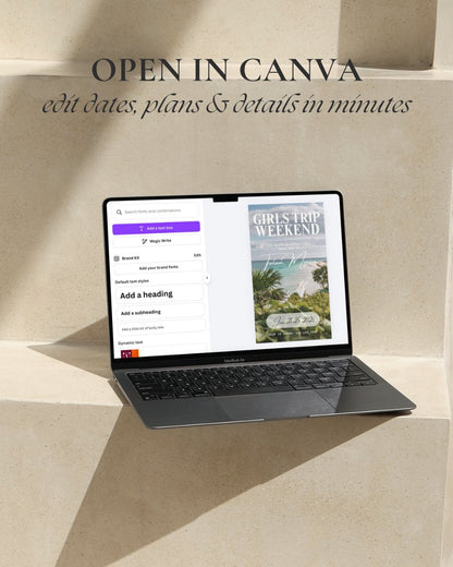 Editable Tulum, Mexico girls trip luxury travel itinerary template opened in Canva on laptop